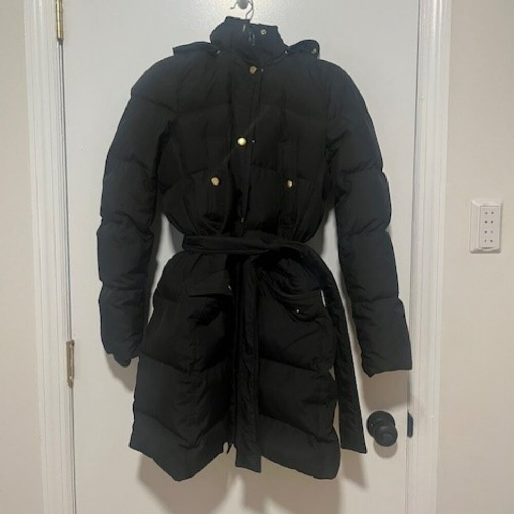 Black Puffer Jacket with Belt